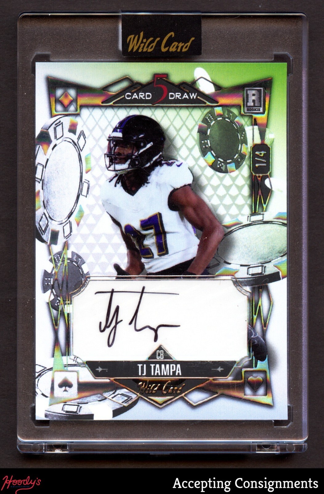 Drake Maye Wild Card Alumination Dino-Might Autographs #DMA Tyrannosaurus Rex-Rainbow Foil-Gold 1/1