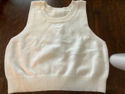 Unbranded Women's crew-Neck Cotton Blend Crop Sweater Vest Ivory Small very good
