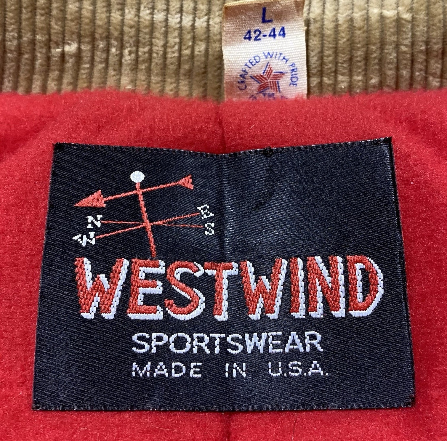 Vintage Westwind Sportswear Work Jacket Tan Corduroy Collar USA Made L