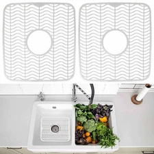 2 Pc Protective Kitchen Sink Mat Dish Rack Cushion Drainer Pad White 11" x 12"