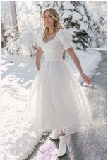 Ivy City Co Sicily Ballerina White Lace Cap Sleeve Tolled Lined Dress  Women’s S