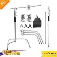 Versatile Photography C Stand with Boom Arm - Stainless Steel, 10.5ft Max Height