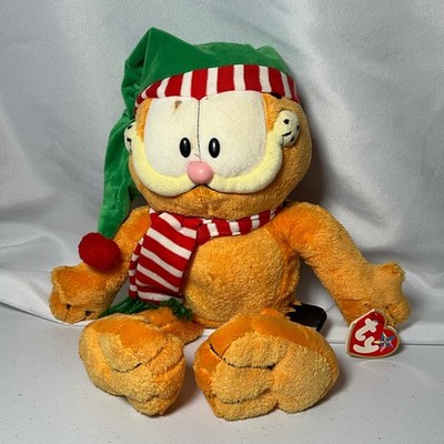Ty Garfield Beanie Buddies Christmas Elf Hat Scarf Plush Cat Stuffed Animal 10''