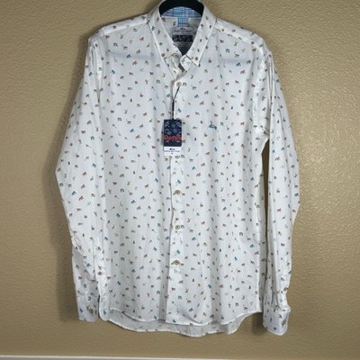 Dario Beltran White Assorted Monkeys Fun Print Shirt 16.5