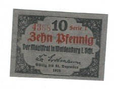 Notgeld-Stadt Waldenburg (heute Wabrzych in Polen)-10 Pf. -1917-Verkehrsausgabe