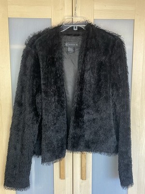 Kardashian Kollection Open Furry Jacket XL Black Bohemian Whimsigoth City Party