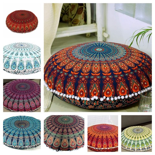 22" 32" Mandala Cushions Cover Soft Round Floor Cushion Indian Cotton ...
