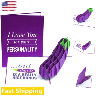Funny 3D Pop Up Card - Naughty Eggplant - Valentine's Day Gift - 6 x 7.5 inch