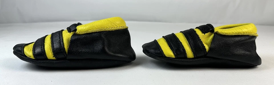 Mocasín de cuero negro amarillo abeja niño caminante niño zapato 18-24 meses antideslizante Foto 3 de 4