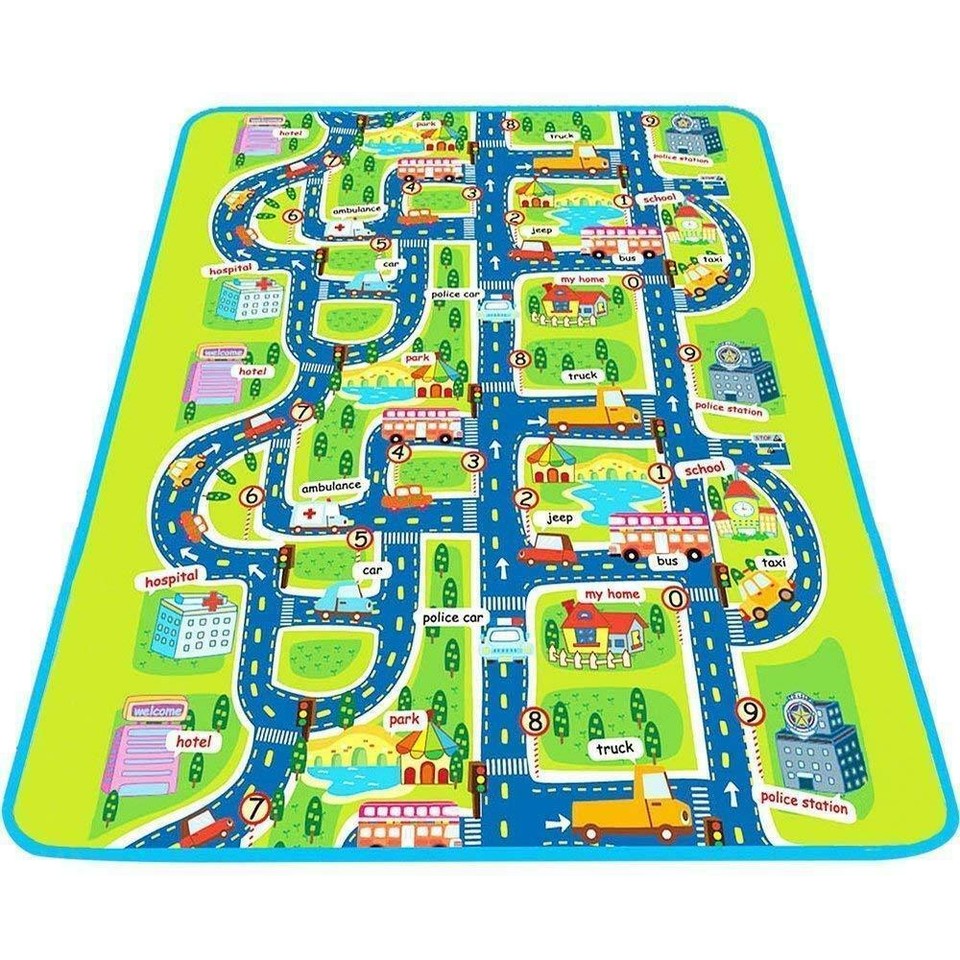 Interactive Kids Children Rugs Town Road Map City Rug Village Play Mat