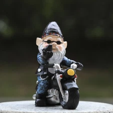 Resin Statues Garden Gnome Ride Motorcycle Sculpture Lawn Ornament Outdoor Xmas