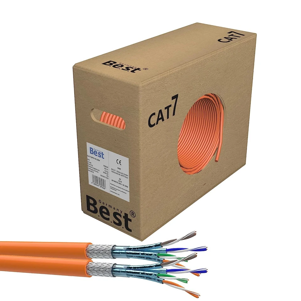 Germany B.e.s.t CAT 7 Verlegekabel Duplex Gigabit Netzwerkkabel Kupfer 50-250 m - Bild 2 von 4