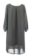 Benetton Black Dress Shift Chiffon Sheer Overlay Party Elegant size M