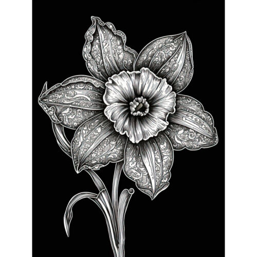 Black and White Daffodil with Batik Style Petals XL Wall Art Canvas Poster Print - Picture 1 of 6