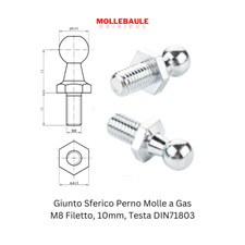 2x Giunto Sferico Perno sfera Molle Baule Auto M8 Filetto Testa 10mm DIN71803