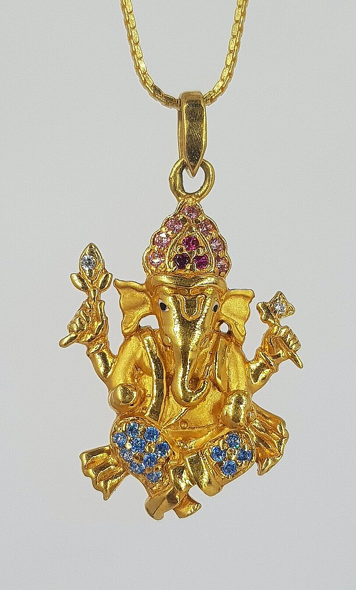 22K Gold Pendant God Ganesh CZ Sparking Yellow Gold Fine Jewelry