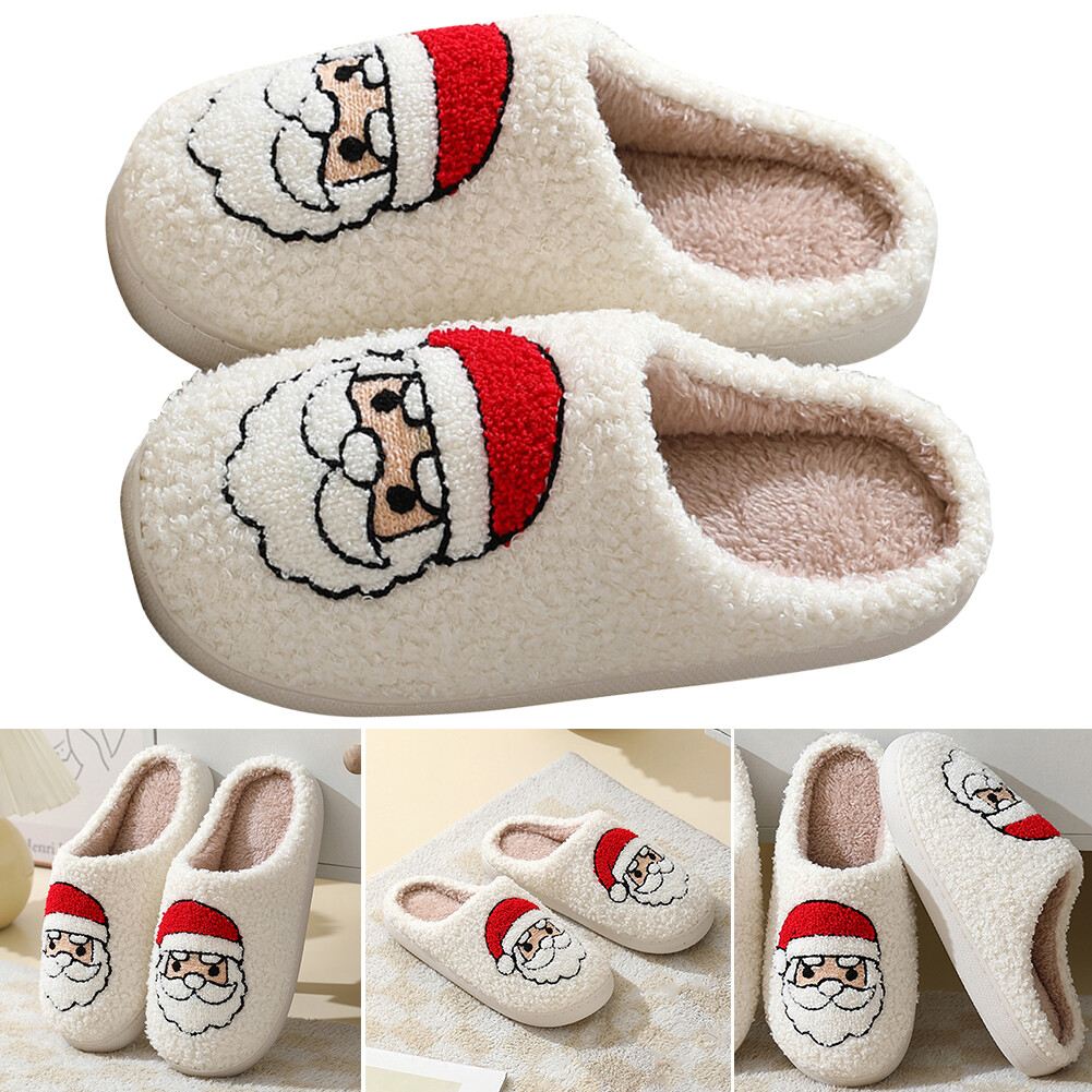 APL Santa Claus Furry Slippers Cozy Plush Closed Toe Slippers Cute for Winter Indoor