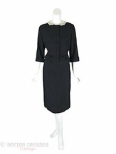 Vintage 50s 60s Black Wool Skirt Suit - med, lg
