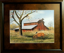 RED BARN PICTURE  WHEEL BARROW 