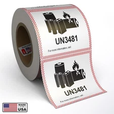 Lithium Battery UN3481 Shipping Labels, 4.375" x 4.75" - 1000 Labels (2 Rolls)!