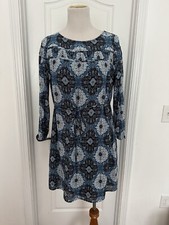 Ann Taylor Loft Small Blue Long Sleev Dress Lined S Belted