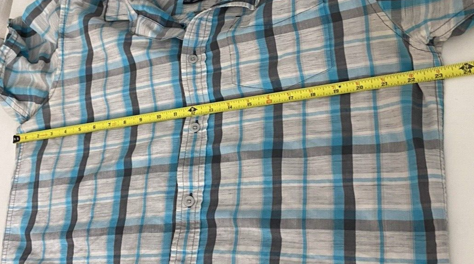 Prana Shirt Men's Plaid Short Sleeve ButtonUp Casual Collar Blue White