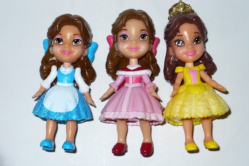 BELLE Jakks DISNEY PRINCESS TODDLER FIGURE DOLL Lot of 3 Blue Pink Yellow Dress