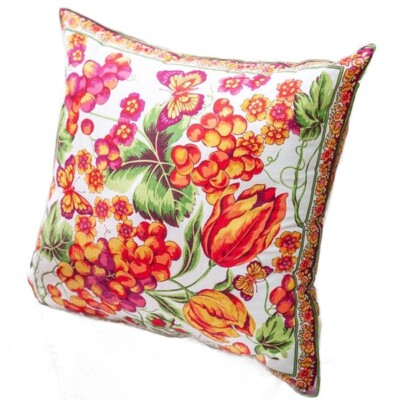 April Cornell Cornucopia Fruits & Flowers Cushion Cover 20 x 20 Ecru Orange Plum