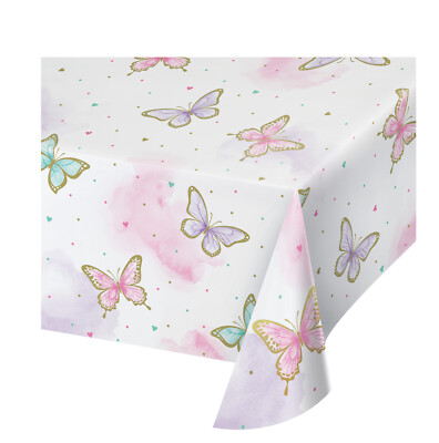 Butterfly Party Table Cover Pretty Pastel & Gold Tablecover Paper Tablecloth