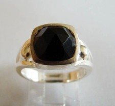 Sterling Silver Faceted Black Agate Ring 925