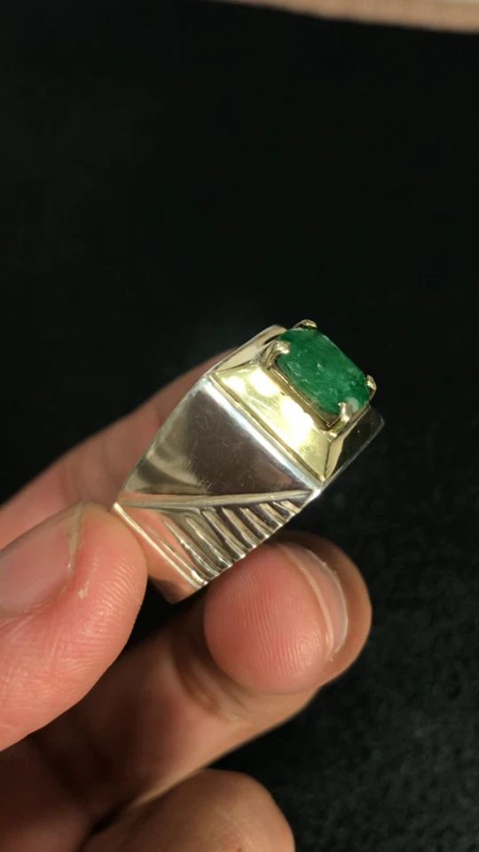 Anillo de plata esterlina 925 con piedra esmeralda natural real de Swat Foto 2 de 4