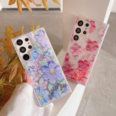 Oil Painting Flower Quicksand Phone Case For Samsung Galaxy S23 S22 A73 A53 A14