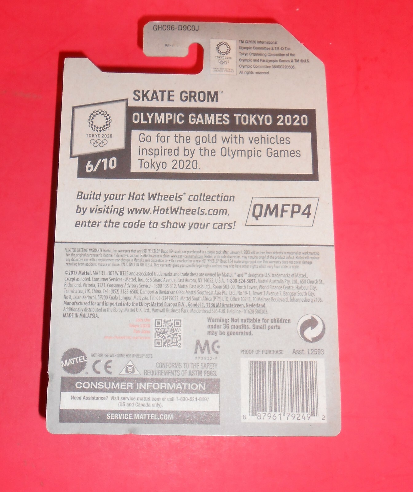 HOT WHEELS SKATE GROM OLYMPIC GAMES TOKYO 2020 SKATEBOARDING 