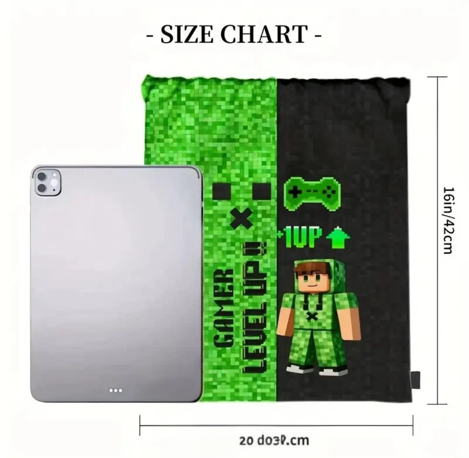 Gymbag Turnbeutel Rucksack Sportbeutel Tasche MINECRAFT Kinder, Pixel Creeper - Bild 2 von 4