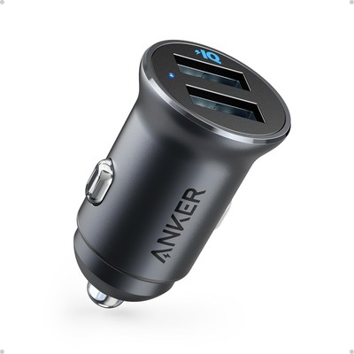 Anker 320 Car Charger (24W II), Mini Aluminum Alloy Dual USB with Blue black 