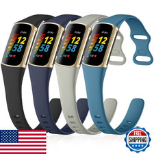 GEAK 4-Pack Slim Silicone Sport Bands for Fitbit Charge 5/6 - Women Men