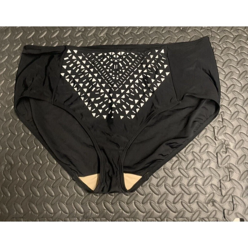 NUEVO Fondo de Natación Cacique by Lane Bryant Corte Láser Negro Blanco Geométrico Talla 26 Foto 4 de 4