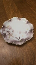 Vintage RS Germany Purple Floral Scalloped Gold Trim Porcelain Plate Dish