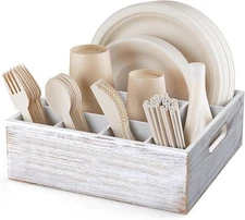 ALELION Rustic White Utensil Holder for Party - Paper Plate 