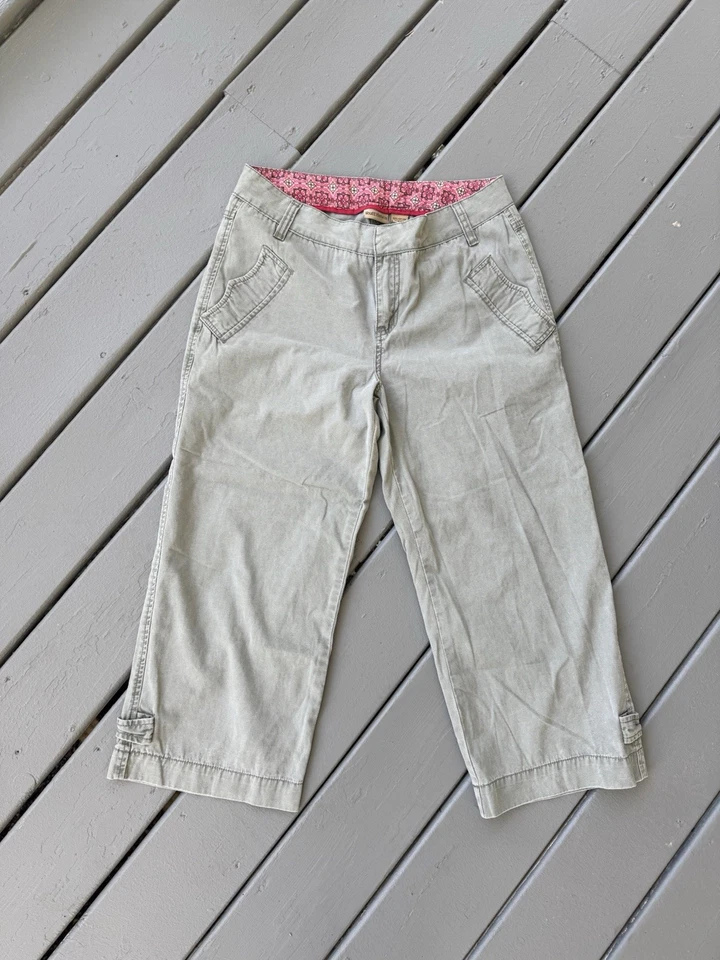 Брюки женские Ruff Hewn 10 зеленые плоские спереди укороченные капри чино повседневные хлопковые Y2K - Изображение 2 из 4