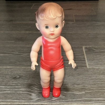 Vintage 1956 The Sun Rubber Co. Girl Doll Light Brown Wavy Hair Green Eyes