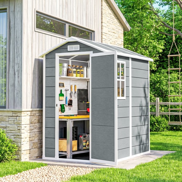 Outsunny GeräTehaus 2,1M², Wasserdicht Gartenhaus Mit Boden Pultdach Grau-image