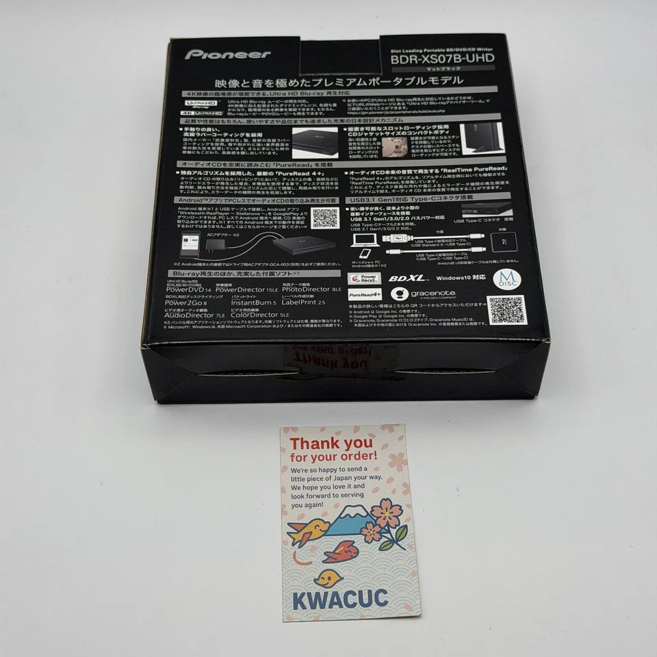 Unidad Blu-ray portátil externa Pioneer BDR-XS07B-UHD UHD BD USB probada Japón Foto 3 de 4