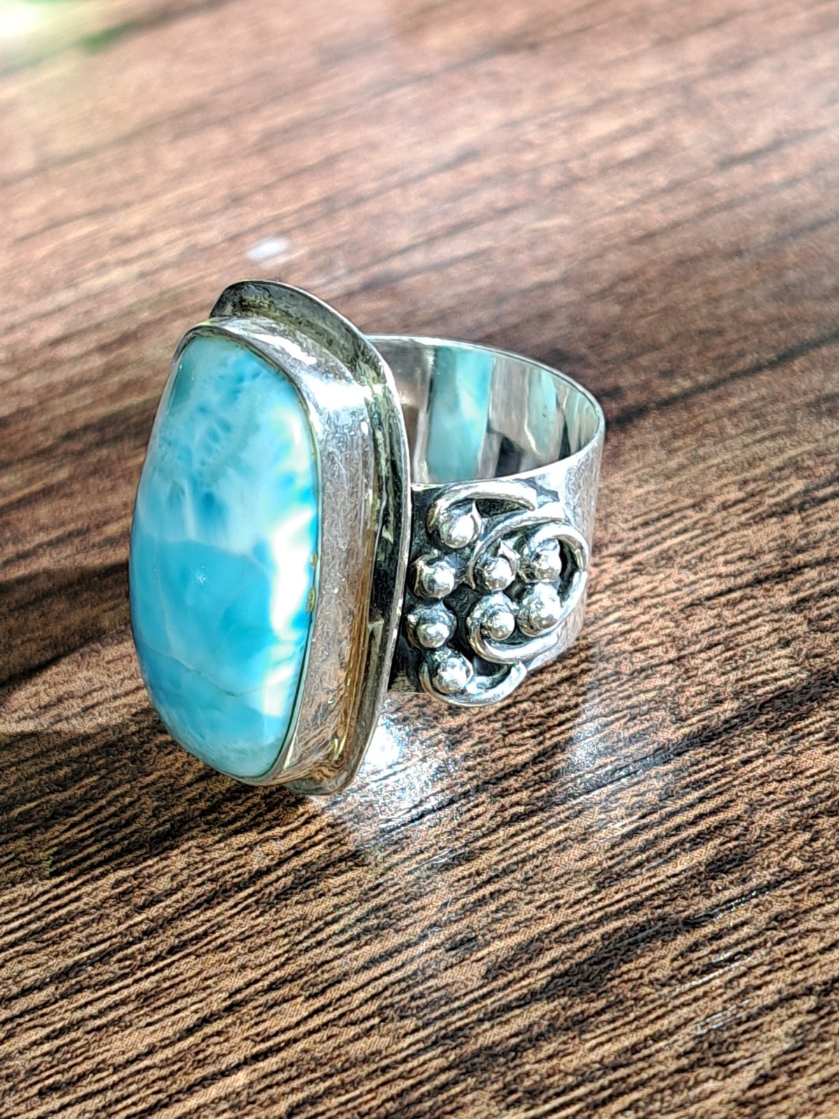 Sterling Silver & Larimar Rounded Rectangular Cab… - image 2