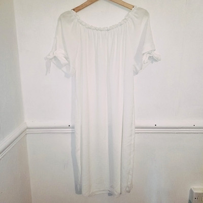 Made in Italy Womens Dress White Size UK 16 18 Off Shoulder Bow Lagenlook Boho