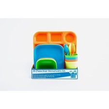 24-Piece Kids Dinnerware Set with 4 Trays, Bowls, Plates, Cups, Forks, Spoons in