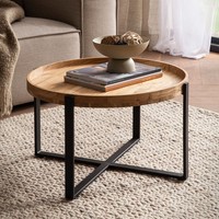 FineBuy Couchtisch Akazie Massivholz Rund 60Cm Wohnzimmertisch Kreuzgestell
