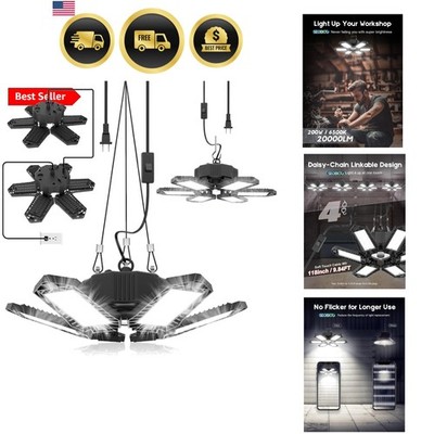 2 Pack Plug in Garage Light, Upgraded 200W 20000LM Linkable LED Shop Light, 6...