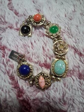 ​"REINAD Slide Charm Bracelet Vintage Victorian Revival"  1940s Signed