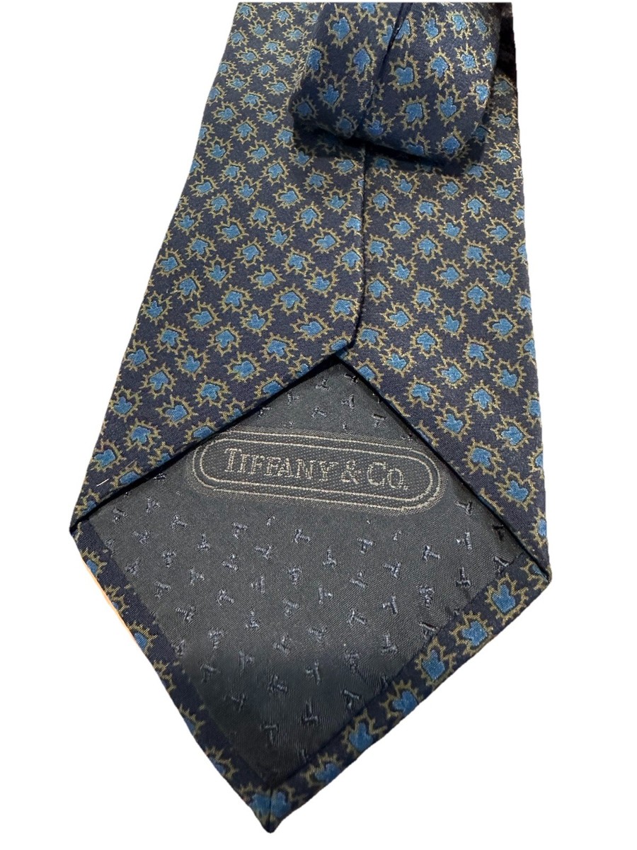 TIFFANY & CO. Men's 100% Silk Necktie ITALY Luxury Designer Blue